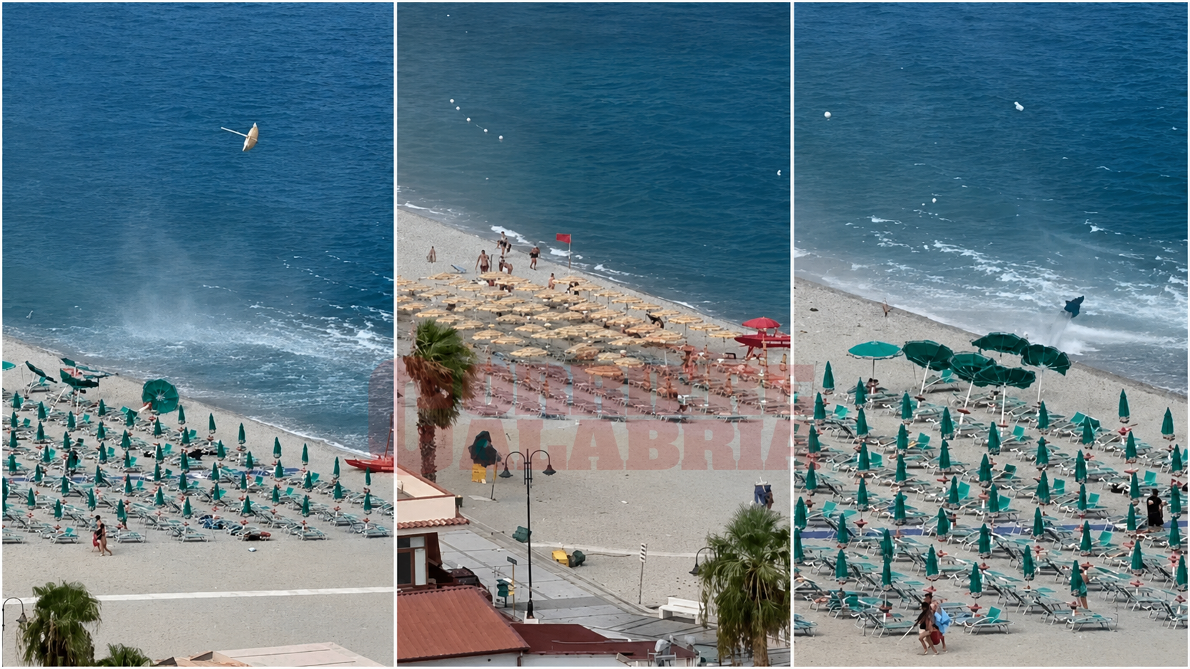 Scilla, tromba marina raggiunge la spiaggia: volano ombrelloni e lettini – VIDEO