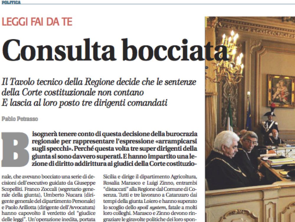 E la Regione boccia la Consulta