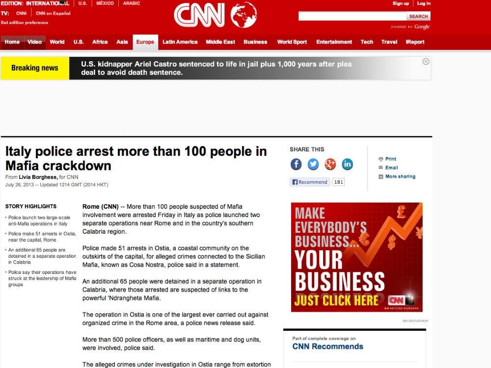 PERSEO | L`operazione antimafia finisce sulla Cnn