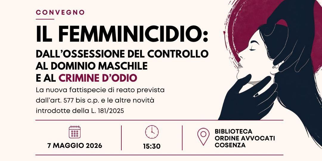 Femminicidio, nuova legge e prospettive: convegno a Cosenza il 7 maggio