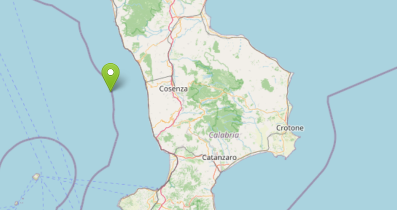 Terremoto al largo della costa tirrenica cosentina, scossa di magnitudo 3.7