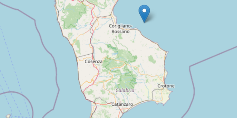 Terremoto al largo della costa ionica cosentina, scossa di magnitudo 3.9