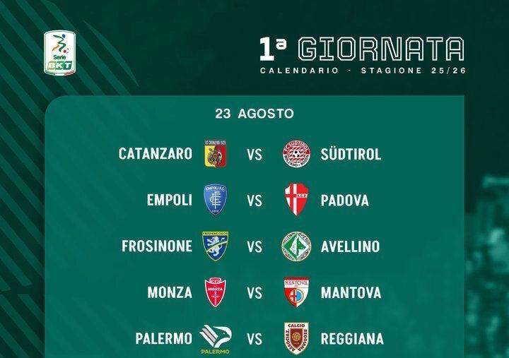 Serie B, ecco il calendario 2025/26: il cammino del Catanzaro