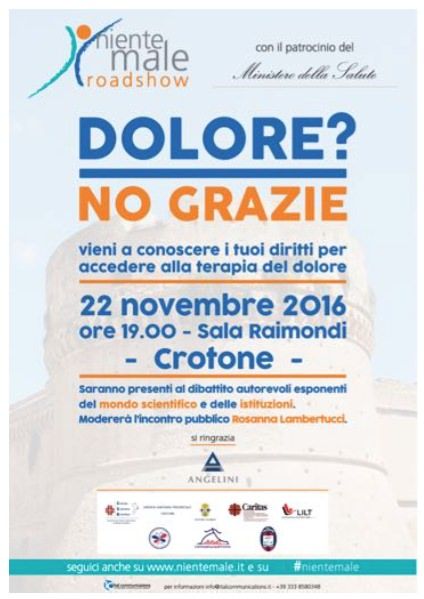 A Crotone il roadshow sulla terapia del dolore