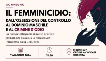Femminicidio, nuova legge e prospettive: convegno a Cosenza il 7 maggio