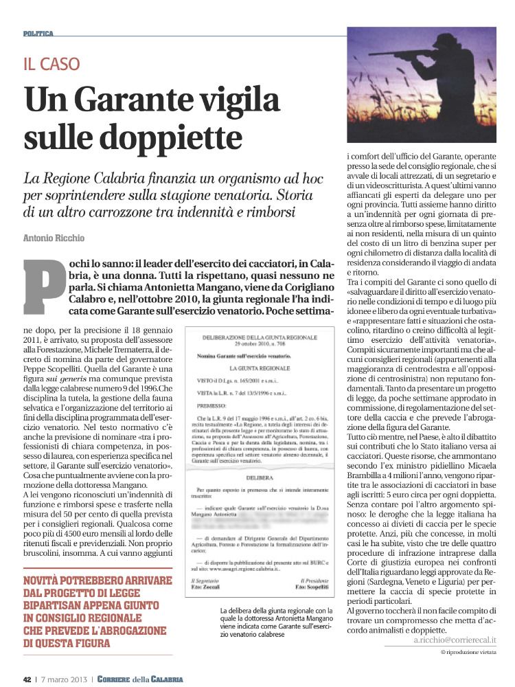 Interrogazione di Idv sul garante della caccia
