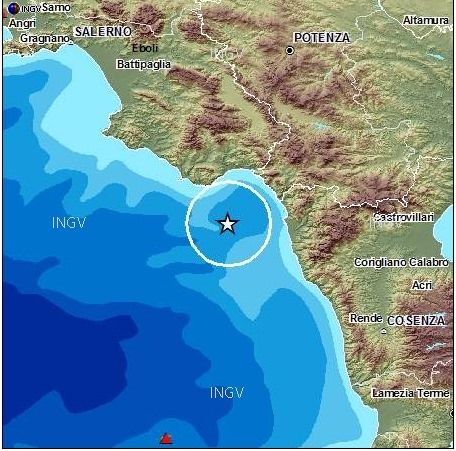 Sisma a largo della costa tirrenica cosentina
