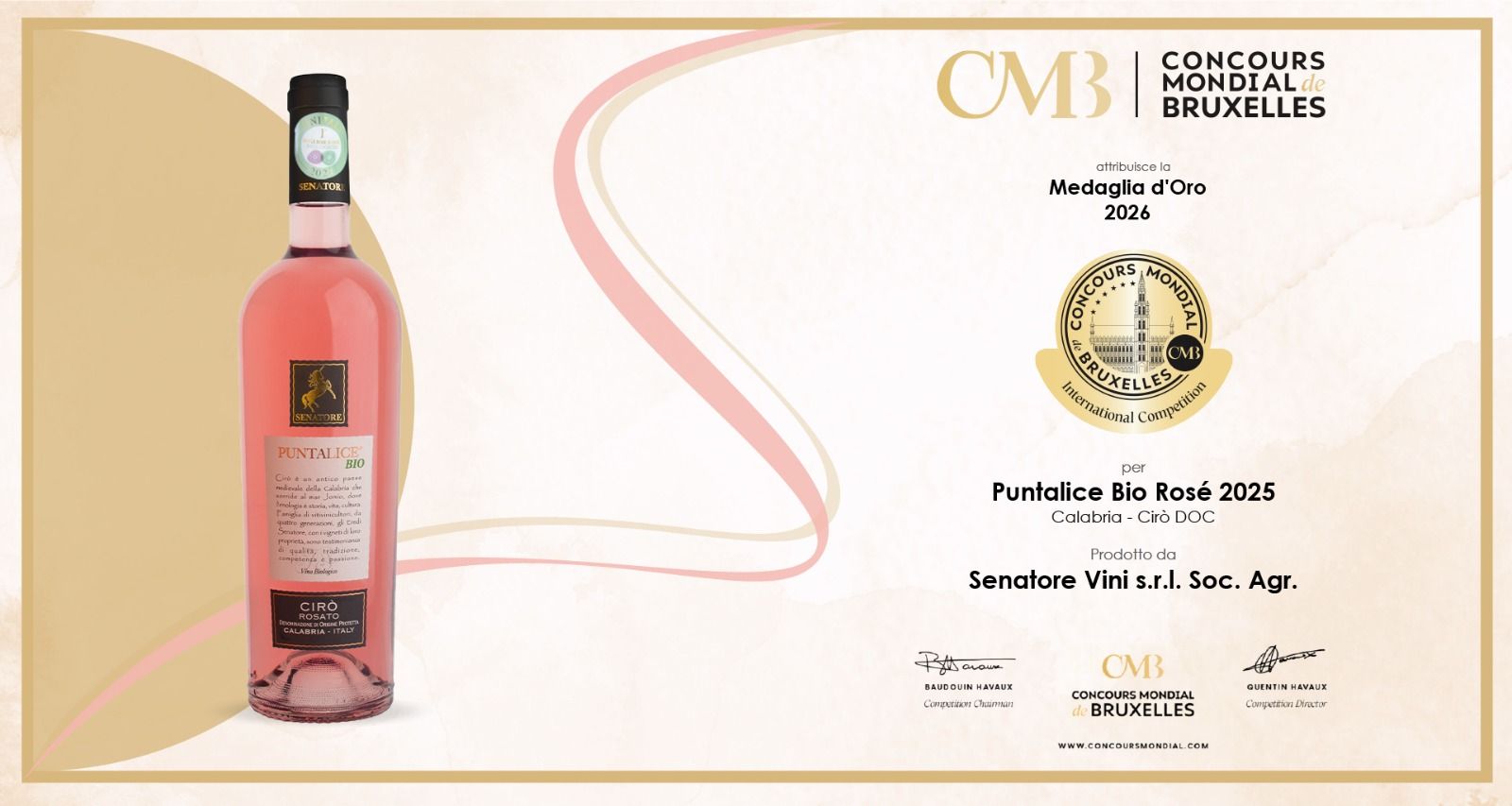 Senatore Vini conquista la Medaglia d’Oro al Concours Mondial de Bruxelles con il Puntalice BIO
